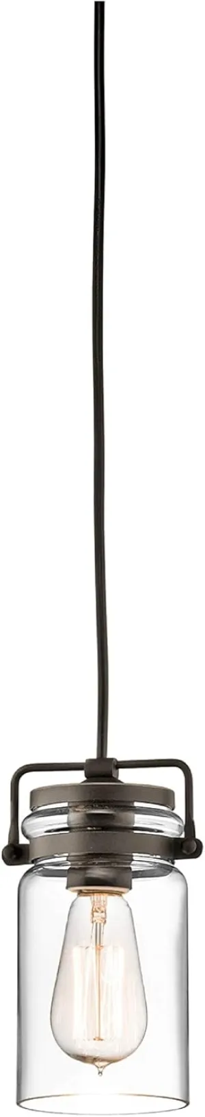 Kichler Brinley 7.75" Kitchen Pendant in Olde Bronze®, Mini Farmhouse Pendant with Clear Glass, (7.75" H x 4.75" W), 42878OZ, 1-Light