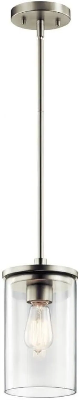 Kichler Crosby 10.75" Kitchen Mini Pendant in Brushed Nickel, 1-Light Contemporary Pendant with Clear Glass, (10.75" H x 6" W), 43996NI