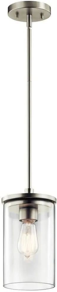 Kichler Crosby 10.75" Kitchen Mini Pendant in Brushed Nickel, 1-Light Contemporary Pendant with Clear Glass, (10.75" H x 6" W), 43996NI