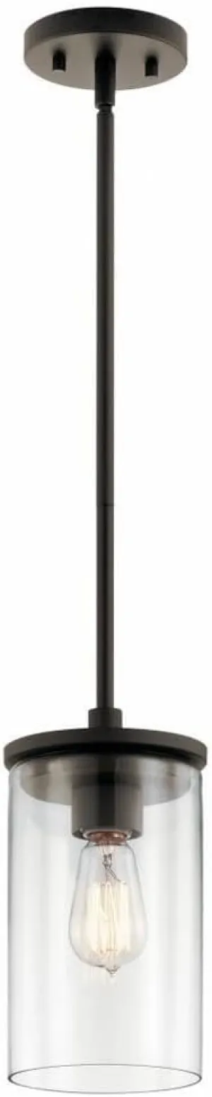 Kichler Crosby 10.75" Kitchen Mini Pendant in Olde Bronze®, 1-Light Contemporary Pendant with Clear Glass, (10.75" H x 6" W), 43996OZ