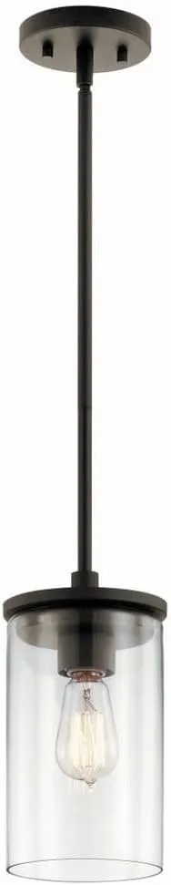 Kichler Crosby 10.75" Kitchen Mini Pendant in Olde Bronze®, 1-Light Contemporary Pendant with Clear Glass, (10.75" H x 6" W), 43996OZ