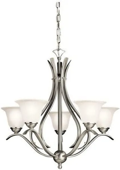 Kichler Dover 23" 5 Light Chandelier with Alabaster Swirl Glass in Antique Brass