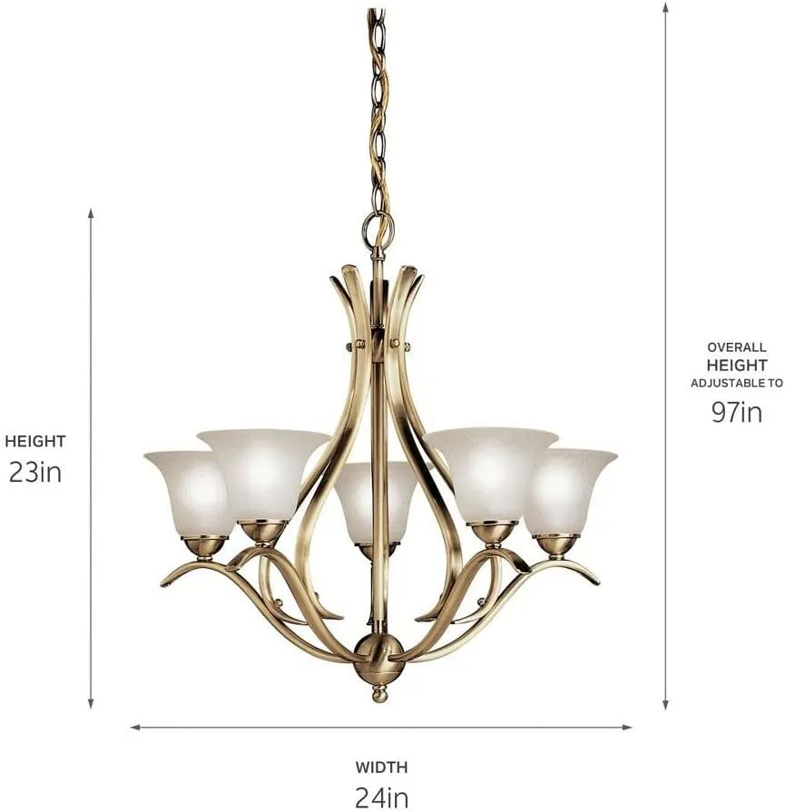 Kichler Dover 23" 5 Light Chandelier with Alabaster Swirl Glass in Antique Brass