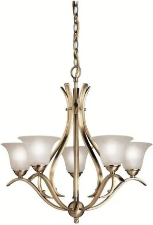 Kichler Dover 23" 5 Light Chandelier with Alabaster Swirl Glass in Antique Brass