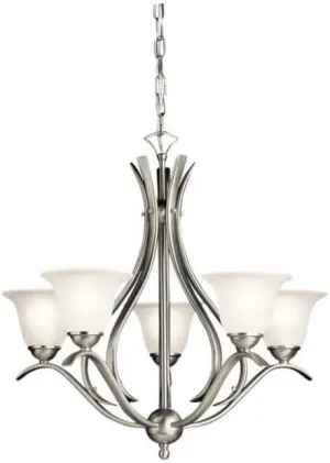 Kichler Dover 23" Chandelier in Brushed Nickel, 5-Light Classic Foyer or Dining Room Chandelier with Etched Seeded Glass, (23" H x 24" W), 2020NI