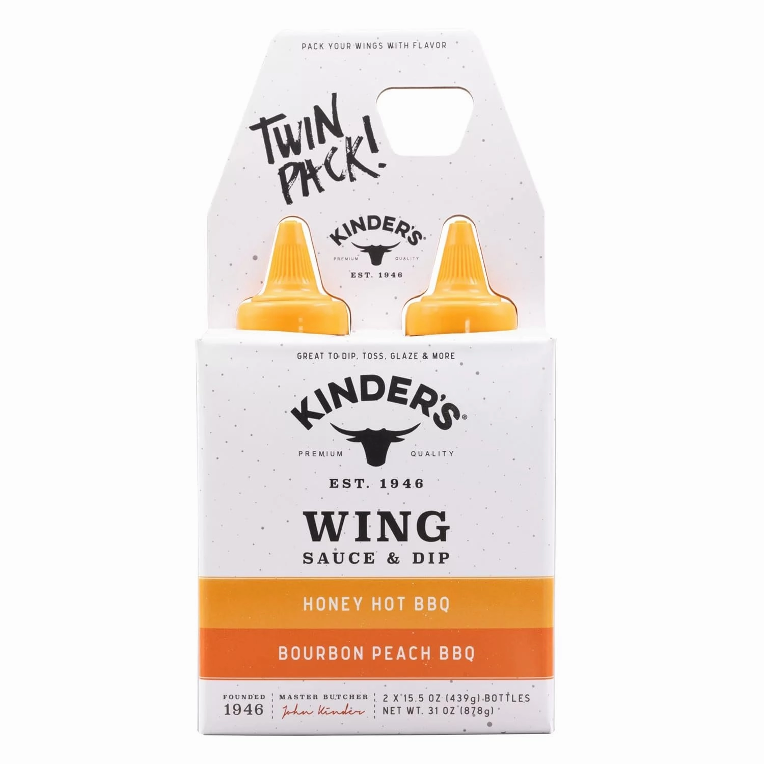 Kinder's Bourbon Peach & Honey Hot Wing Sauce, 15.5 Ounce (Pack of 2)