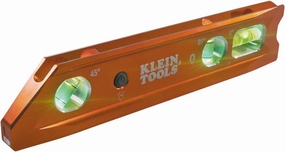 Klein Tools 935RBLT Level, 9-Inch Lighted Torpedo Level with Magnet, 0/45/90 Degree Vials and V-Groove, Water and Impact Resistant, High-Visibility
