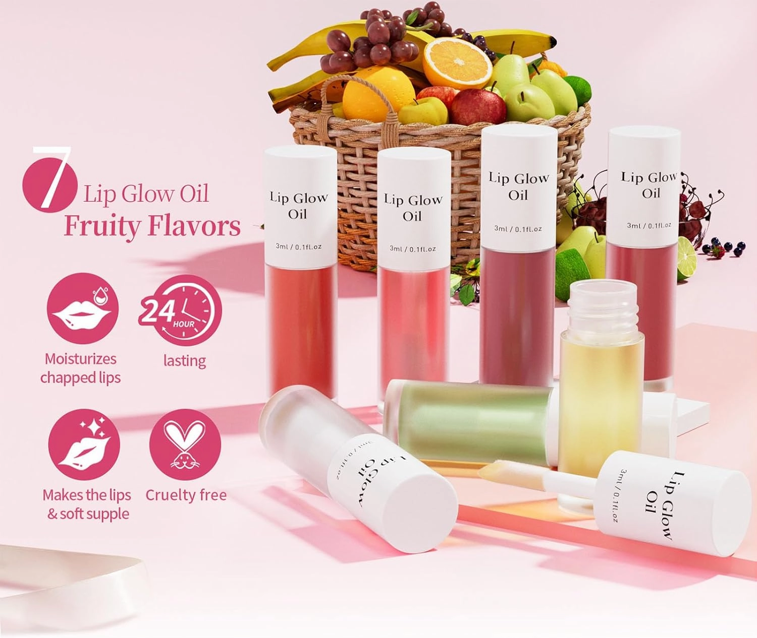 Korean Lip Oil, Fruity Flavor Lip Glow Oil, Big Brush Head Lip Oil, Moisturizing Lip Glow Oil Long Lasting Nourishing Lip Gloss, Lip Gloss with Non-Sticky Formula