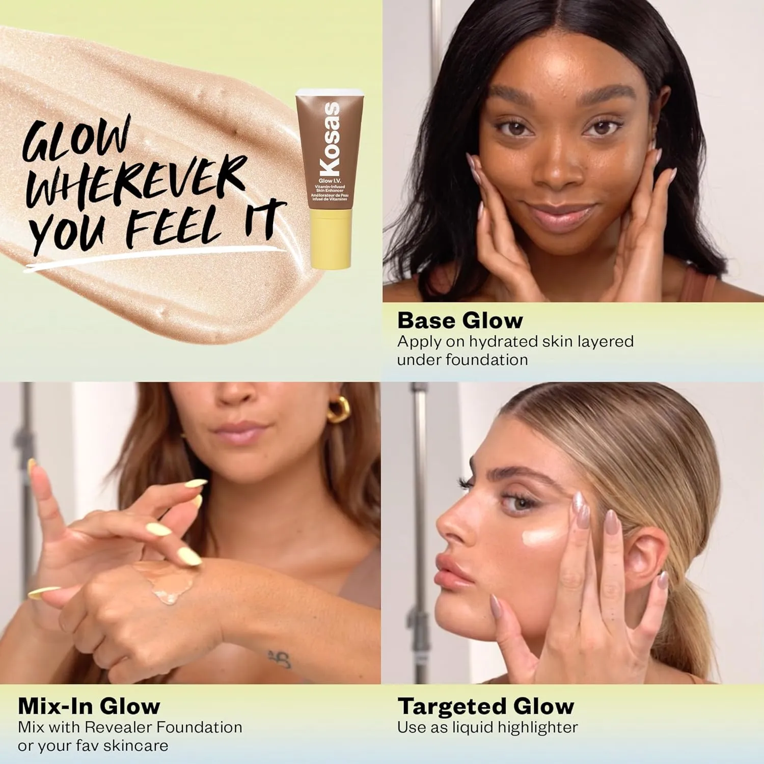 Kosas Glow I.V. Vitamin-Infused Skin Enhancer Face Makeup - Tinted Beauty Highlighter for a Healthy Glow - Reflect