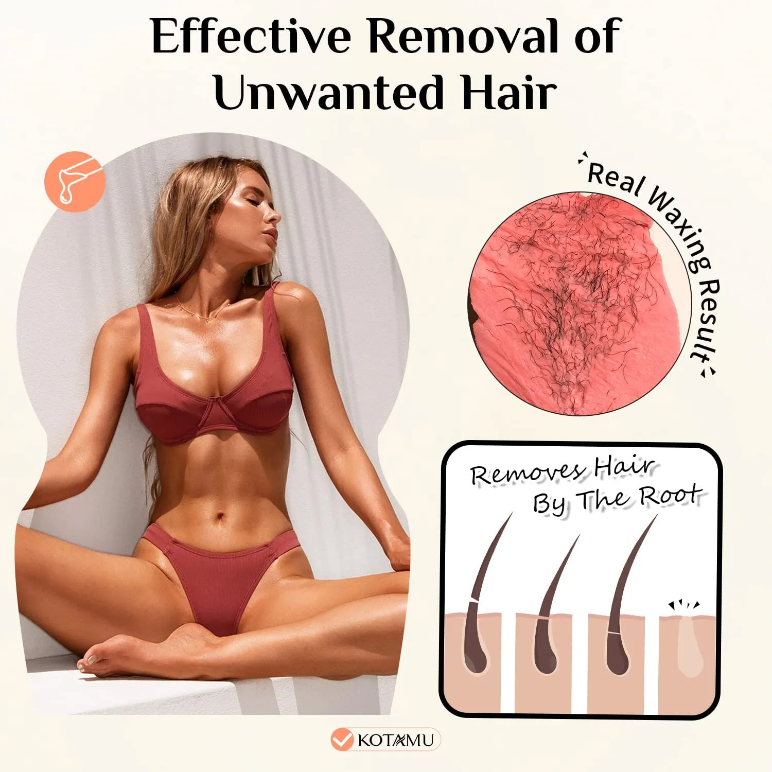 KOTAMU Wax Beads for Hair Removal - Professional Waxing for Sensitive Skin, Targets Thin Fine Hair, 1lb Pink Beads Ideal for Home Waxing Face, Eyebrows, Chin, Body, Legs, Arms, Underarm, Bikini