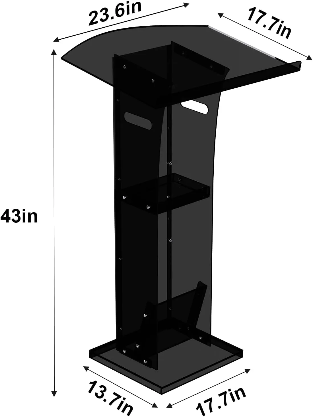 KSacry Acrylic Clear Black Podium Stand with Storage Shelf,Plexiglass Pulpits for Churches,Conference,Speeches,Weddings,Classroom,Professional Presentation Podiums (23.6" L X 17.7" W X 43" H, Black)