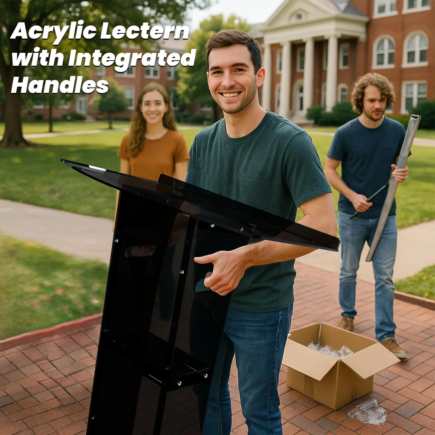 KSacry Acrylic Clear Black Podium Stand with Storage Shelf,Plexiglass Pulpits for Churches,Conference,Speeches,Weddings,Classroom,Professional Presentation Podiums (23.6" L X 17.7" W X 43" H, Black)