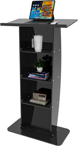 KSacry Acrylic Clear Black Podium Stand,Plexiglass Pulpits for Churches,Conference,Speeches,Weddings,Classroom,Professional Presentation Podiums