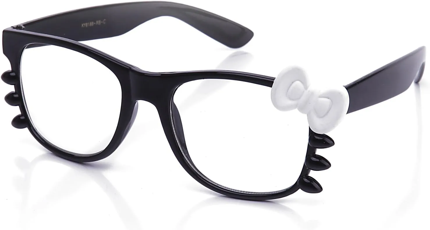 Kyra Women's High Fashion Rubber Touch Finish Kitty Cat Bow Clear Lens Glasses