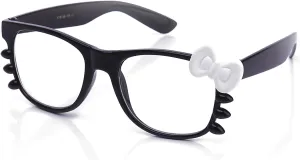 Kyra Women's High Fashion Rubber Touch Finish Kitty Cat Bow Clear Lens Glasses