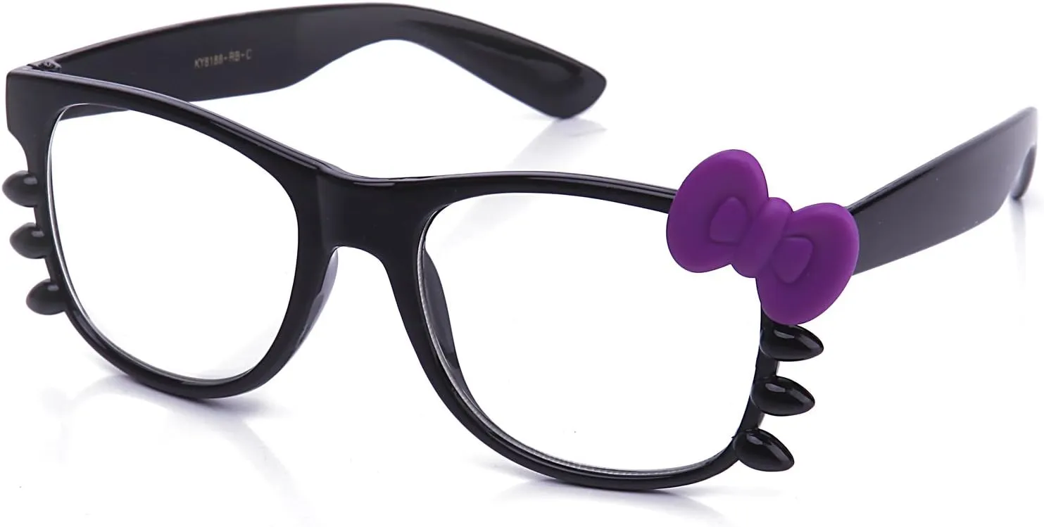 Kyra Women's High Fashion Rubber Touch Finish Kitty Cat Bow Clear Lens Glasses