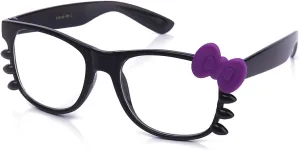 Kyra Women's High Fashion Rubber Touch Finish Kitty Cat Bow Clear Lens Glasses