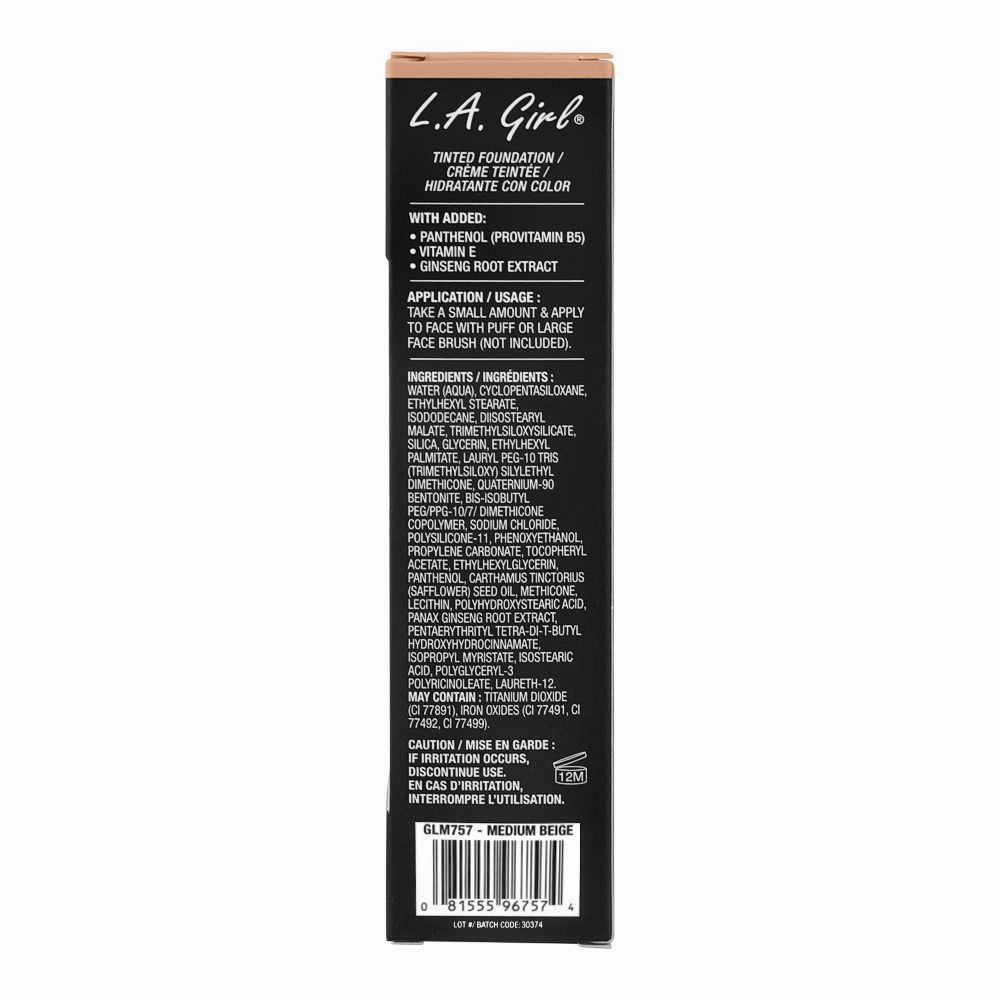 L.A. Girl Tinted Liquid Foundation, 30ml, GLM757 Medium Beige