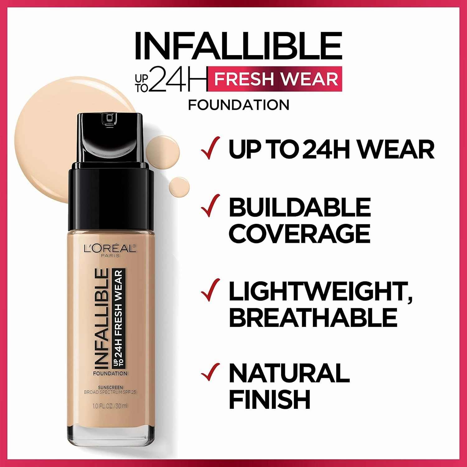 L’Oréal Paris Makeup Infallible Up to 24 Hour Fresh Wear Foundation, Radiant Sand, 1 fl; Ounce (Pack of 2)