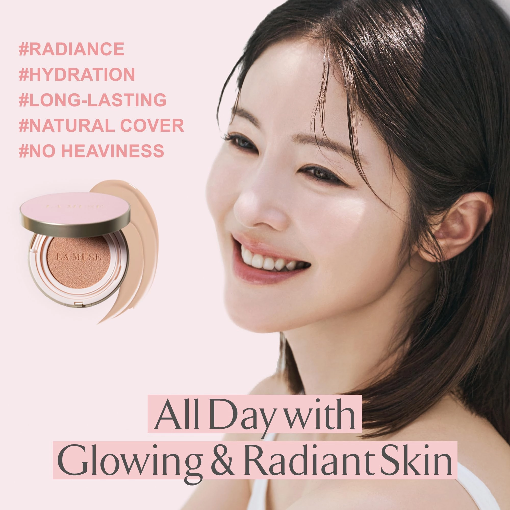 LA MUSE Glow Korean Cushion Foundation, #21 Light Beige(Pack of 2) | Lightweight, Hydrating Korean Cushion, Non-Sticky & Greasy | Long-Lasting, Flawless Natural Cover for Blemish & Pore, Dewy Finish