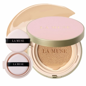 LA MUSE Glow Korean Cushion Foundation, #21 Light Beige(Pack of 2) | Lightweight, Hydrating Korean Cushion, Non-Sticky & Greasy | Long-Lasting, Flawless Natural Cover for Blemish & Pore, Dewy Finish