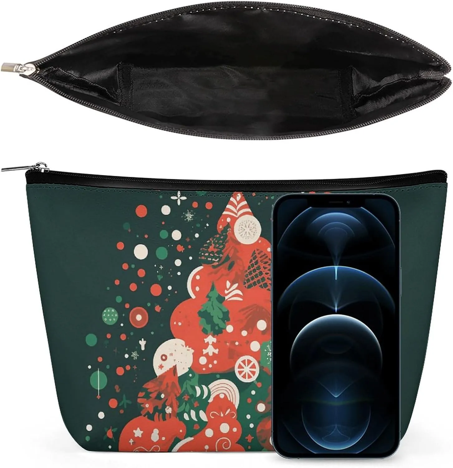 Ladies Makeup Bag Travel Toiletries Bag Animation Style Christmas Tree Printed Portable Cosmetic Bag Suitable for Vacation Travel