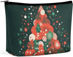 Ladies Makeup Bag Travel Toiletries Bag Animation Style Christmas Tree Printed Portable Cosmetic Bag Suitable for Vacation Travel