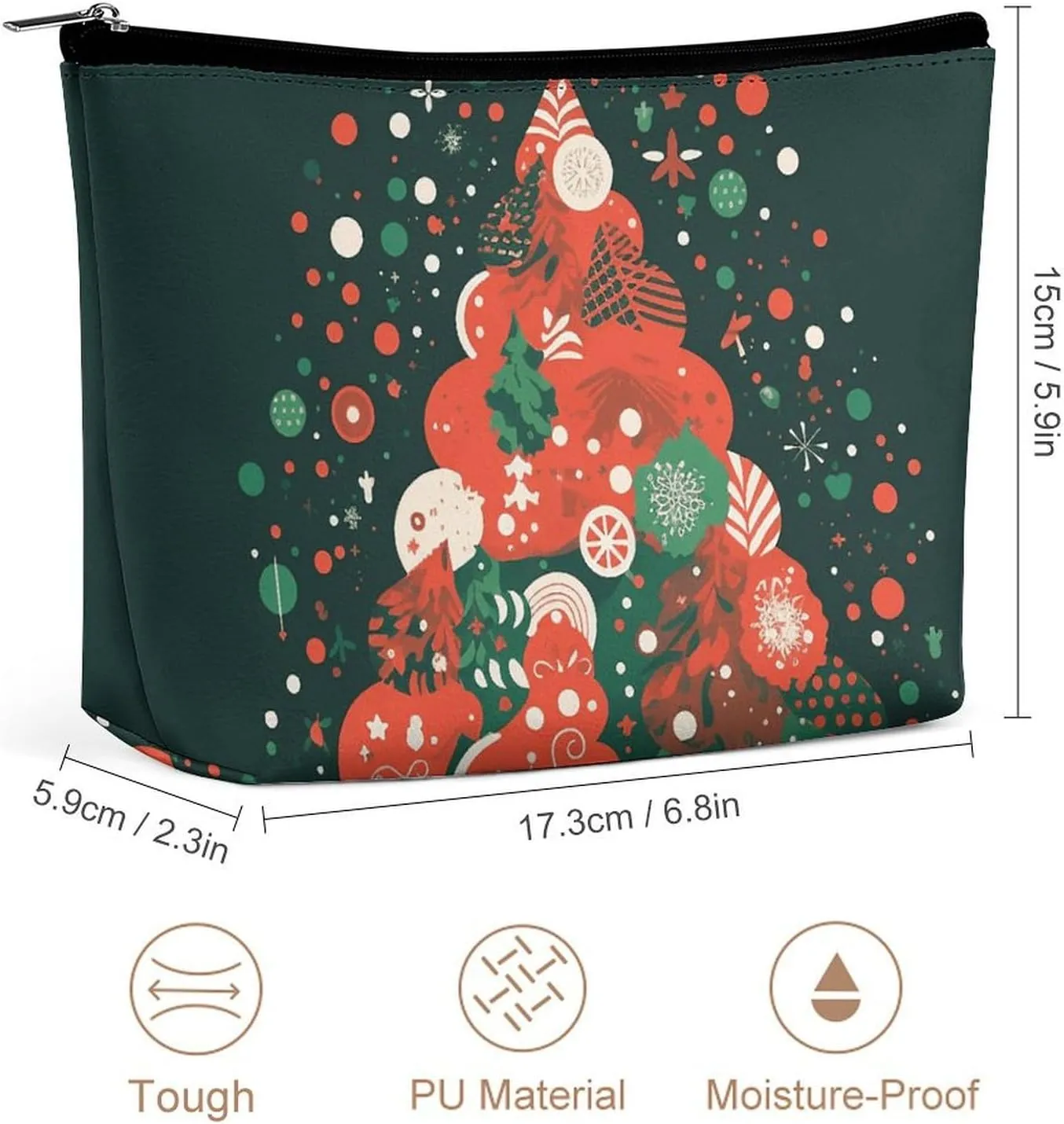 Ladies Makeup Bag Travel Toiletries Bag Animation Style Christmas Tree Printed Portable Cosmetic Bag Suitable for Vacation Travel