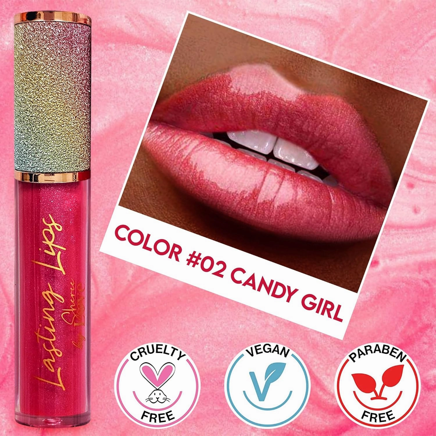 Lasting Lips Shimmer Gloss: Hydrating Long Lasting Lip Shine Lip Color Gloss (02 Candy Girl)