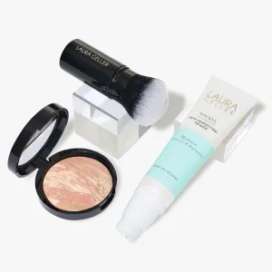 LAURA GELLER NEW YORK Face the Day Kit (3 PC) - Balance-n-Brighten Foundation, Porcelain   Spackle Skin Perfecting Primer, Hydrate   Airbrush Round Kabuki Brush