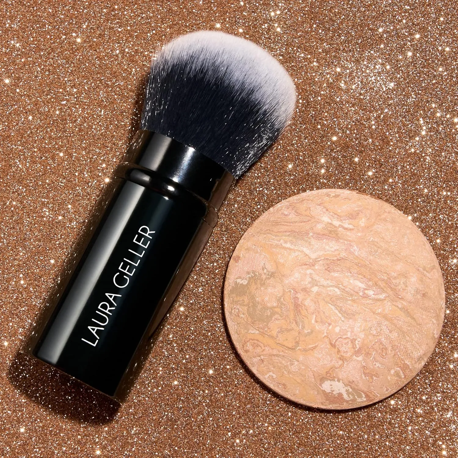 LAURA GELLER NEW YORK Get Glowing Kit (2pc): Baked Balance-n-Glow Illuminating Powder Foundation, Fair   Airbrush Kabuki Makeup Brush