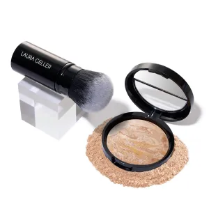 LAURA GELLER NEW YORK Get Glowing Kit (2pc): Baked Balance-n-Glow Illuminating Powder Foundation, Fair   Airbrush Kabuki Makeup Brush