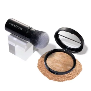 LAURA GELLER NEW YORK Get Glowing Kit (2pc): Baked Balance-n-Glow Illuminating Powder Foundation, Light   Airbrush Kabuki Makeup Brush