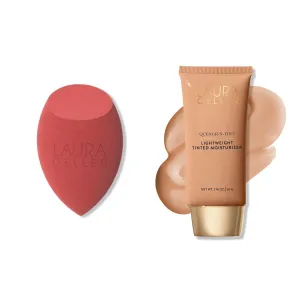 LAURA GELLER Quench-n-Tint Hydrating Lightweight Tinted Moisturizer, Medium   Latex-Free Full Face Makeup Blending Sponge - Sheer Foundation for Daily Use