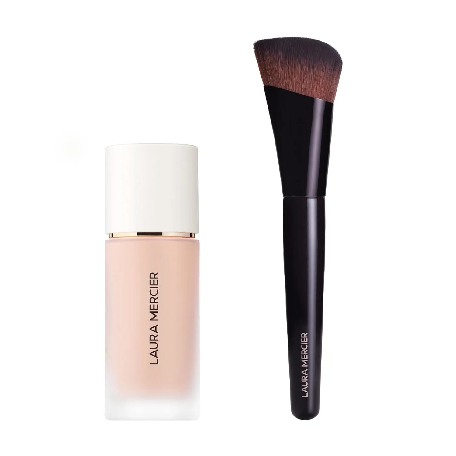 Laura Mercier Real Flawless Weightless Perfecting Waterproof Liquid Foundation: Medium-Buildable Coverage, 12 HR Fade-Proof Wear, Hydrating, Non-Comedogenic, 1C1 Cool Vanille   Foundation Brush Bundle