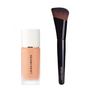 Laura Mercier Real Flawless Weightless Perfecting Waterproof Liquid Foundation: Medium-Buildable Coverage, 12 HR Fade-Proof Wear, Hydrating, Non-Comedogenic, 3N1 Buff   Foundation Brush Bundle