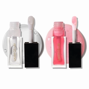 LAURA GELLER NEW YORK Fine Shine Glossy Lip Oil Duo, Sweet Pink   Glass Half Full - Clear Pink Lip Gloss with Hydrating Squalane