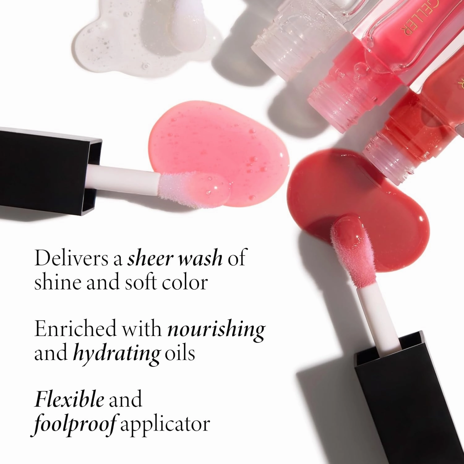 LAURA GELLER NEW YORK Fine Shine Glossy Lip Oil Duo, Sweet Pink   Glass Half Full - Clear Pink Lip Gloss with Hydrating Squalane