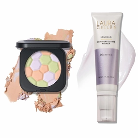 LAURA GELLER NEW YORK Prime and Set Duo: Filter Finish Pressed Radiant Setting Powder and Spackle Skin-Perfecting Super-Size Makeup Primer, Diamond