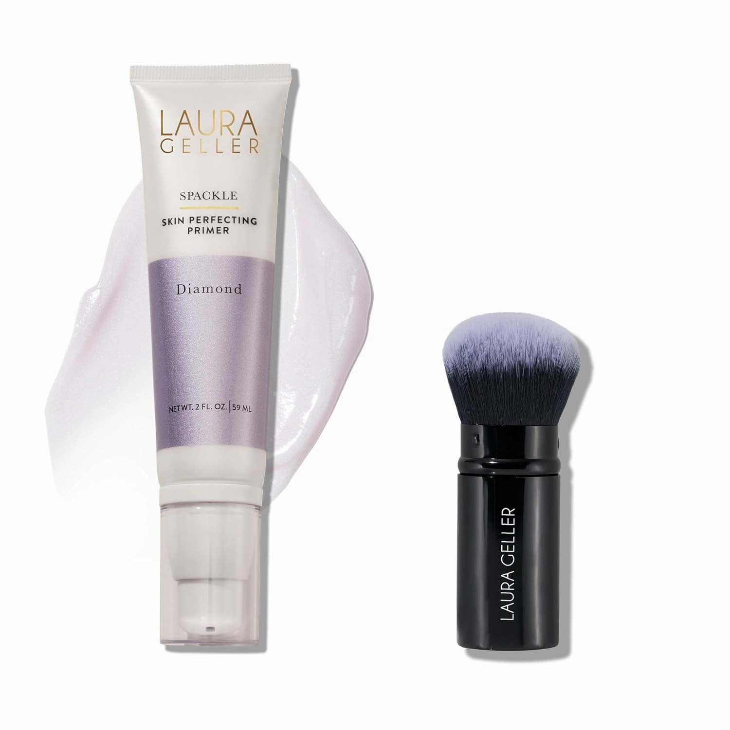 LAURA GELLER NEW YORK Spackle Skin-Perfecting Super-Size Makeup Primer - Diamond   Retractable Airbrush Kabuki Brush Duo