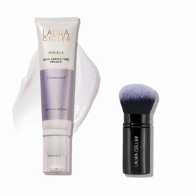 LAURA GELLER NEW YORK Spackle Skin-Perfecting Super-Size Makeup Primer - Diamond   Retractable Airbrush Kabuki Brush Duo