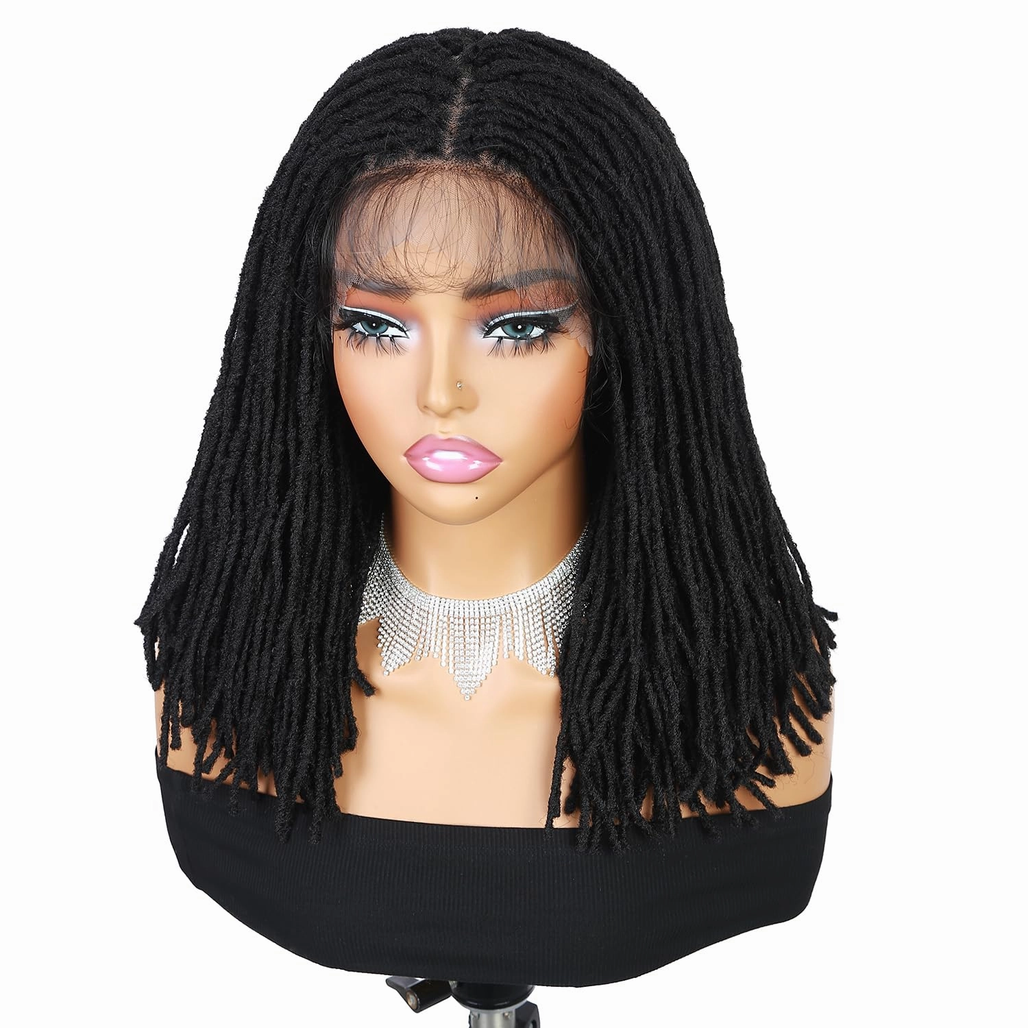 Lday Hanne Micro Dreadlock Full Lace Wigs for Black Women Short Faux Locs Lace Frontal Wigs With Baby Hair Knotless Twist Dreadlock Synthetic Black Hair 14Inch