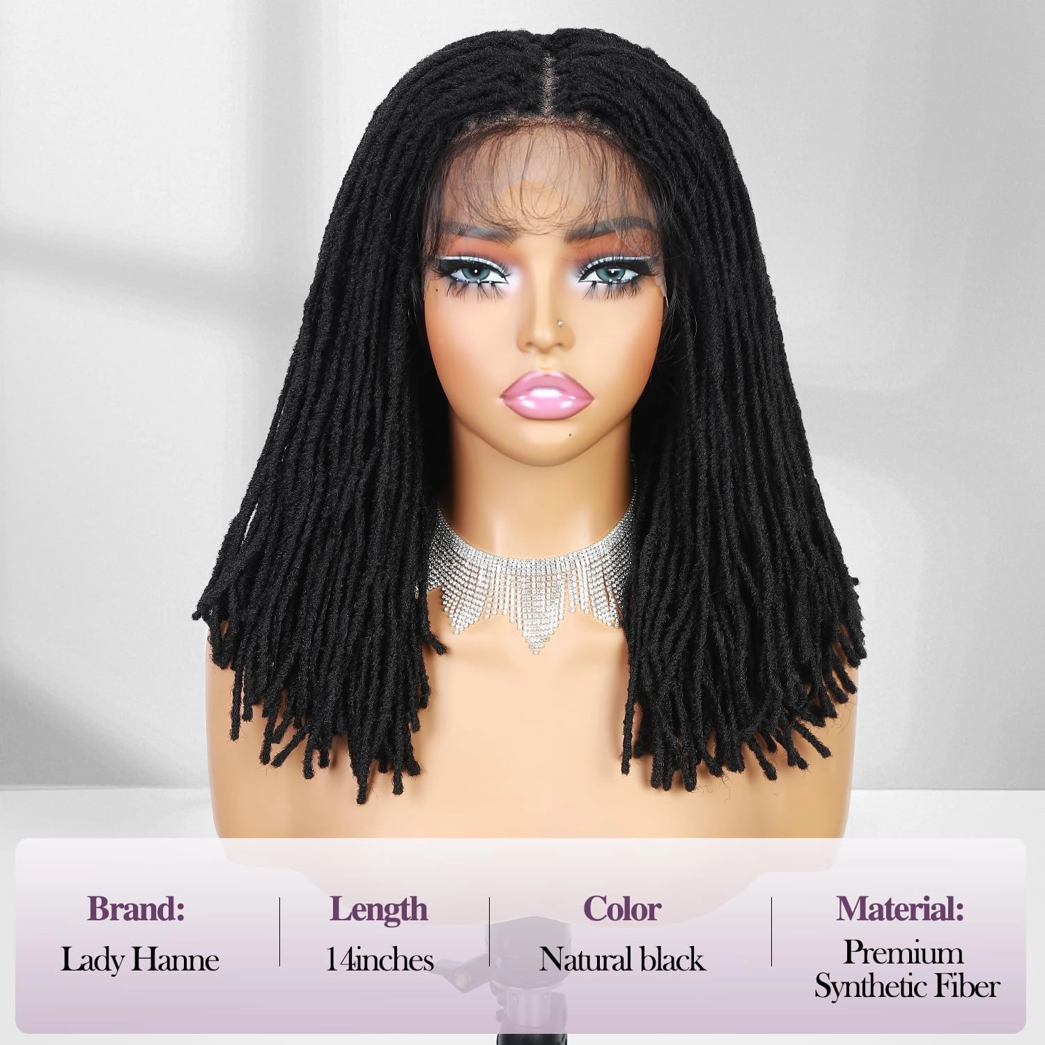 Lday Hanne Micro Dreadlock Full Lace Wigs for Black Women Short Faux Locs Lace Frontal Wigs With Baby Hair Knotless Twist Dreadlock Synthetic Black Hair 14Inch