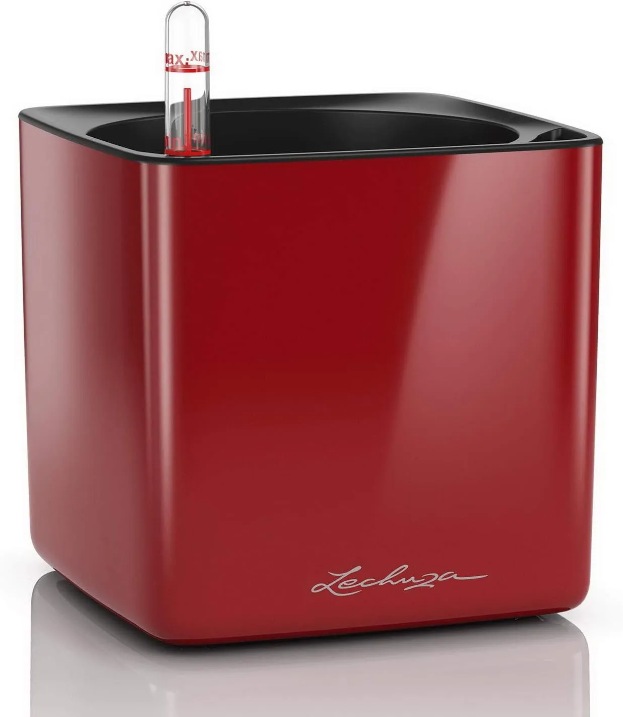 Lechuza 13512 Cube Glossy 14 Self-Watering Planter for Indoor and Outdoor Use, 6" x 6" x 5", Scarlet Red