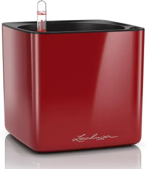 Lechuza 13522 Cube Glossy 16 Self-Watering Planter for Indoor and Outdoor Use, 7" x 7" x 6", Scarlet Red