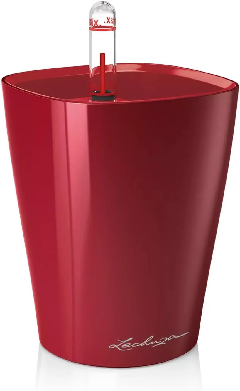 Lechuza 14960 Mini Deltini Self-Watering Garden Planter, Scarlet Red High Gloss