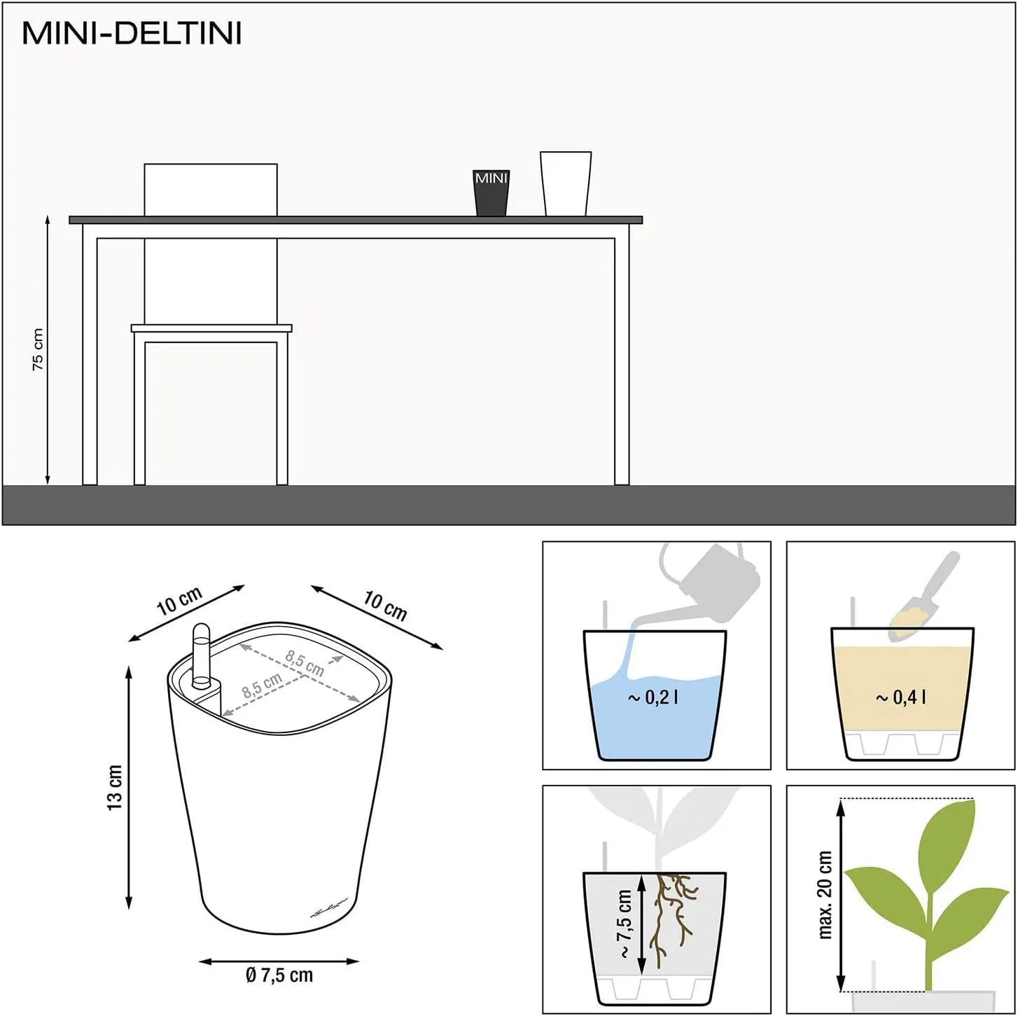 Lechuza 14960 Mini Deltini Self-Watering Garden Planter, Scarlet Red High Gloss