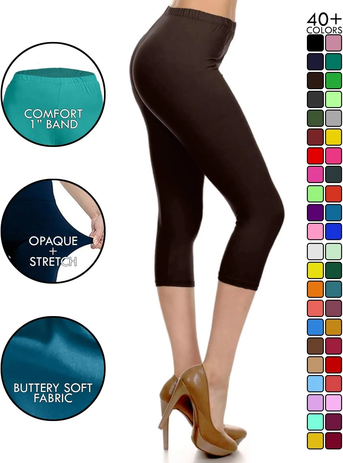 Leggings Depot Women's High Waist Leggings Soft 1” Waistband Solid Pants - Regular, Plus, 1X3X, 3X5X