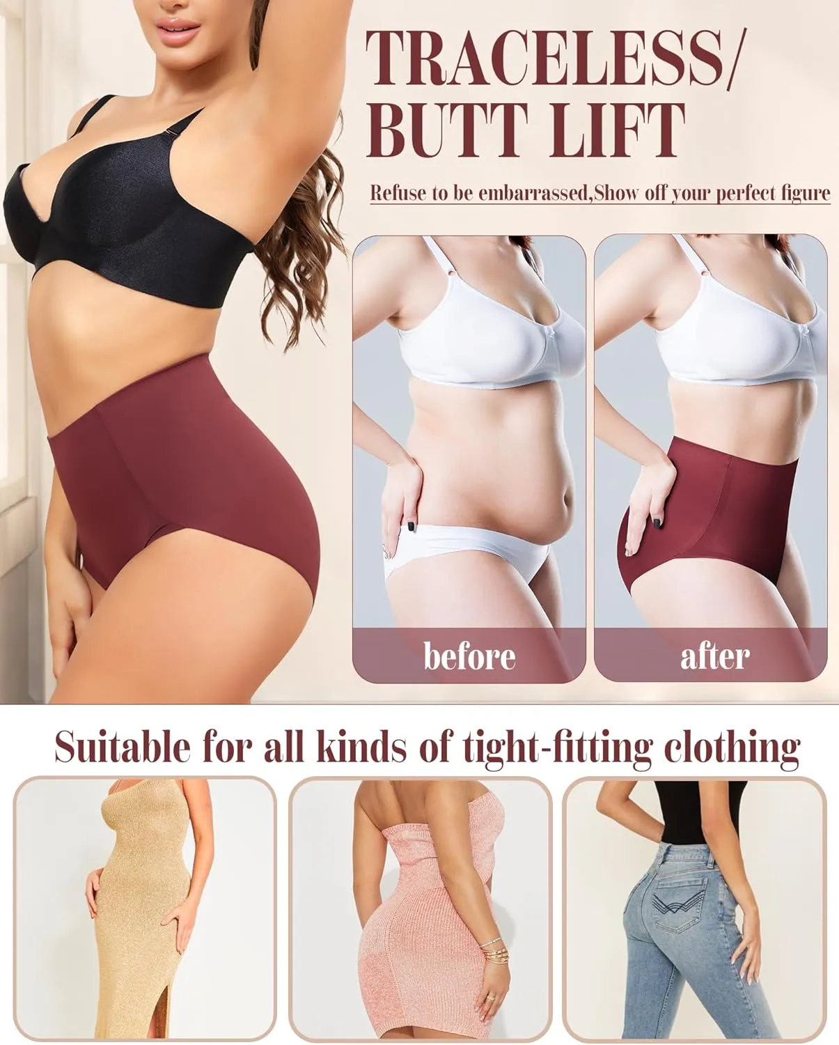 LEVAO Women Tummy Control Underwear, High Waisted Seamless Panties No Show Postpartum Briefs 4 Pack S-XXL