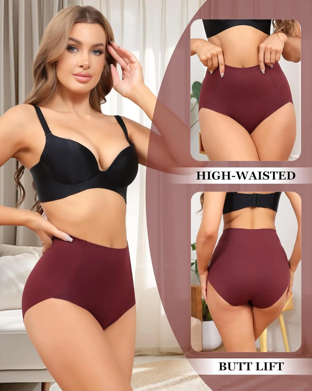 LEVAO Women Tummy Control Underwear, High Waisted Seamless Panties No Show Postpartum Briefs 4 Pack S-XXL